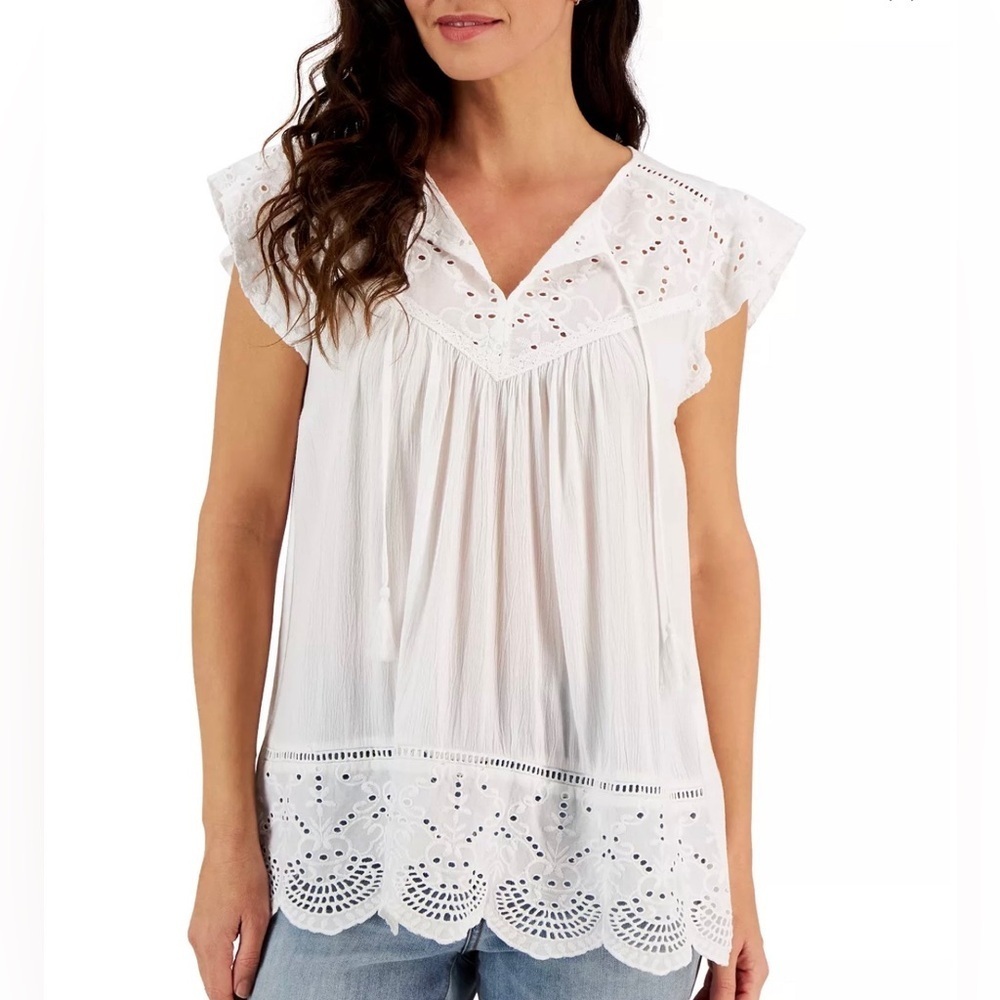 Style & Co Flutter Sleeve lace trimmed tunic S